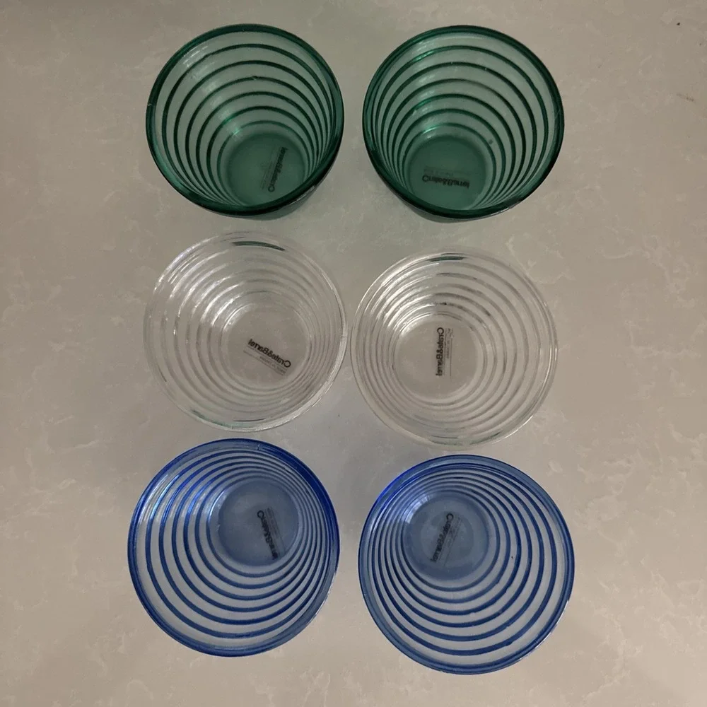 Crate And Barrel Votive Or Tealight  Holder Set Of Six Clear Colbot And Teal